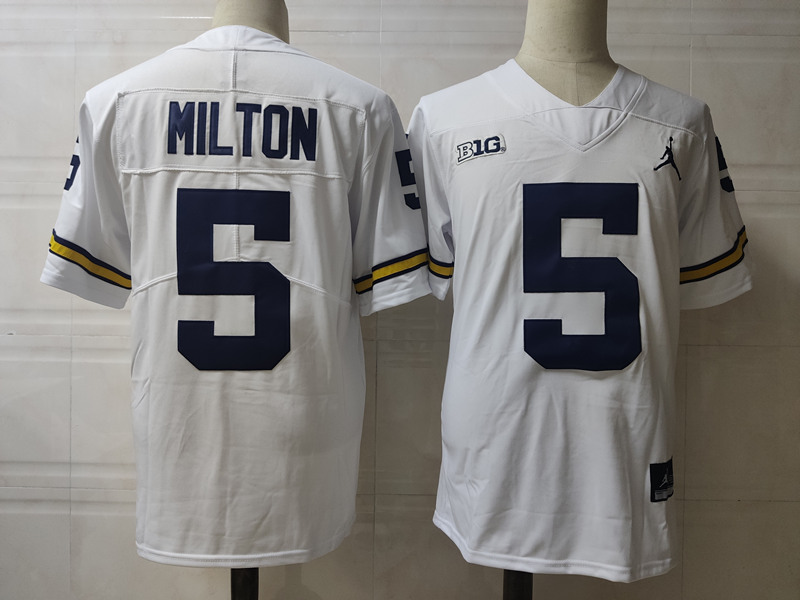 Mens NCAA Michigan Wolverines #5 Joe Milton Brand Jordan White Stitched College Football Jersey