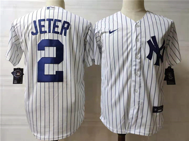 Mens New York Yankees #2 Derek Jeter Nike White With Name Cool Base Baseball Jersey