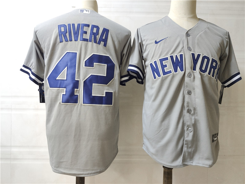 Men's New York Yankees #42 Mariano Rivera  Nike Gray Road Cool Base Baseball Jersey -with Name on back
