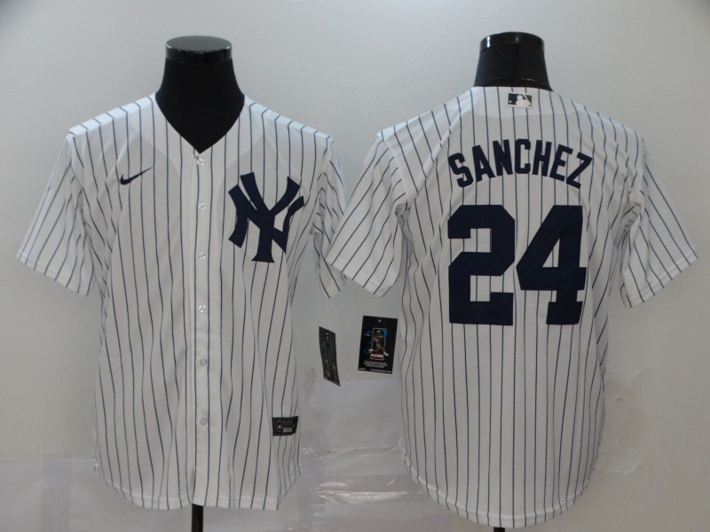 Mens New York Yankees #24 Gary Sanchez Nike White Home With Name Cool Base Baseball Jersey