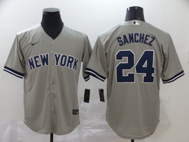Mens New York Yankees #24 Gary Sanchez Nike Gray Road With Name Cool Base Baseball Jersey