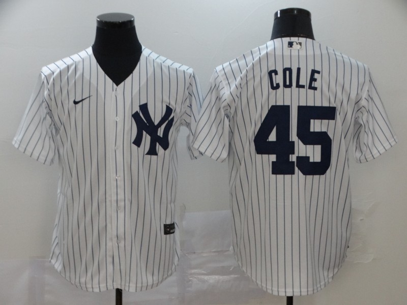 Mens New York Yankees #45 Gerrit Cole Nike White Home With Name Cool Base Baseball Jersey