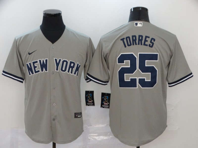 Mens New York Yankees #25 Gleyber Torres Nike Gray Road with Name Cool Base Baseball Jersey