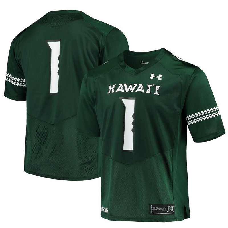 Mens Custom Hawaii Rainbow Warriors Custom Cole McDonald John Ursua Jahlani Tavai Isaiah Tufaga Under Armour Green Football Jersey