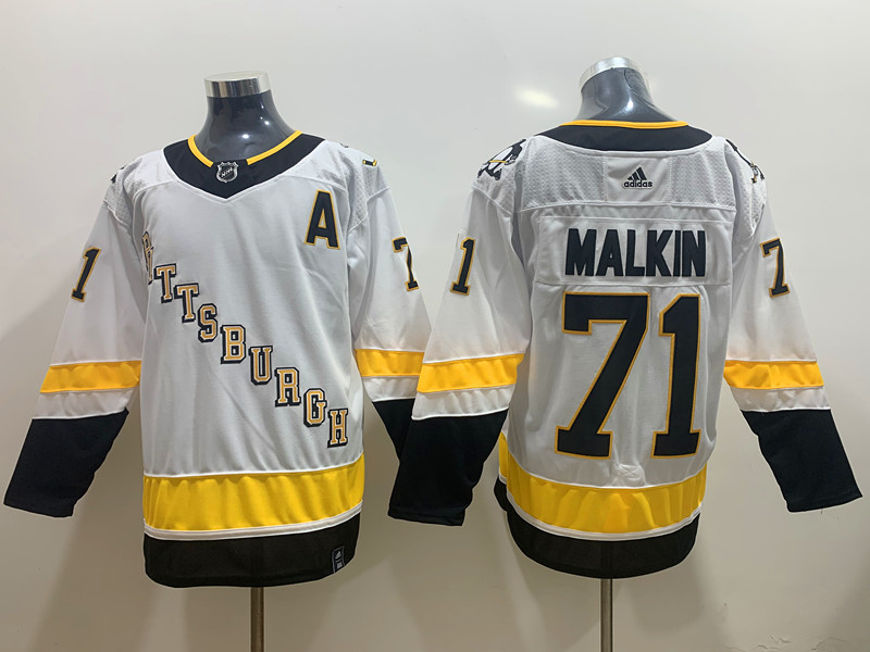 Mens Pittsburgh Penguins #71 Evgeni Malkin White adidas 2020-21 Reverse Retro Special Edition Jersey