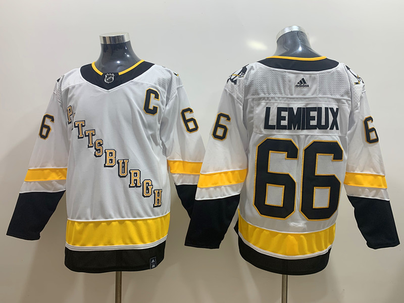 Mens Pittsburgh Penguins retired Player #66 Mario Lemieux White adidas 2020-21 Reverse Retro Special Edition Jersey