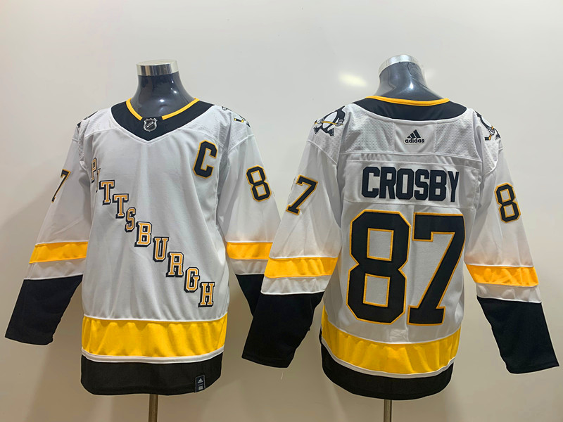 Mens Pittsburgh Penguins #87 Sidney Crosby White adidas 2020-21 Reverse Retro Special Edition Jersey