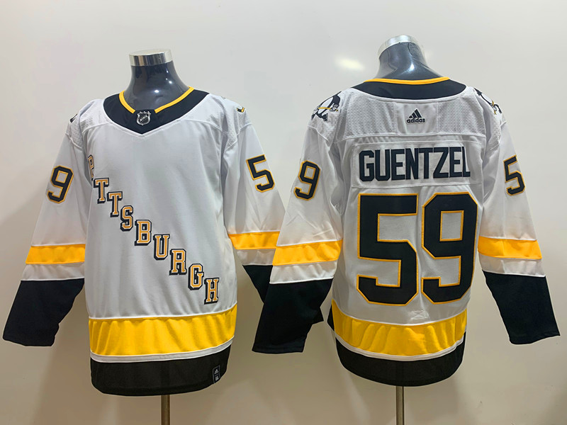 Mens Pittsburgh Penguins #59 Jake Guentzel  White adidas 2020-21 Reverse Retro Special Edition Jersey