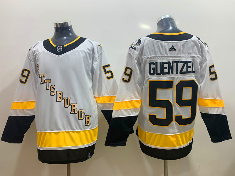 Mens Pittsburgh Penguins #59 Jake Guentzel White adidas 2020-21 Reverse Retro Special Edition Jersey