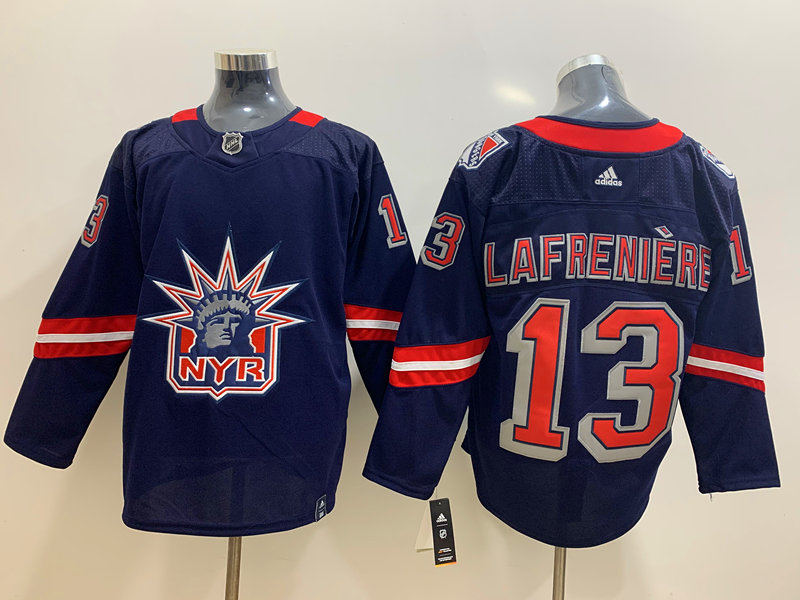 Mens New York Rangers #13 Alexis Lafreniere Navy adidas 2020-21 NHL REVERSE RETRO JERSEYS