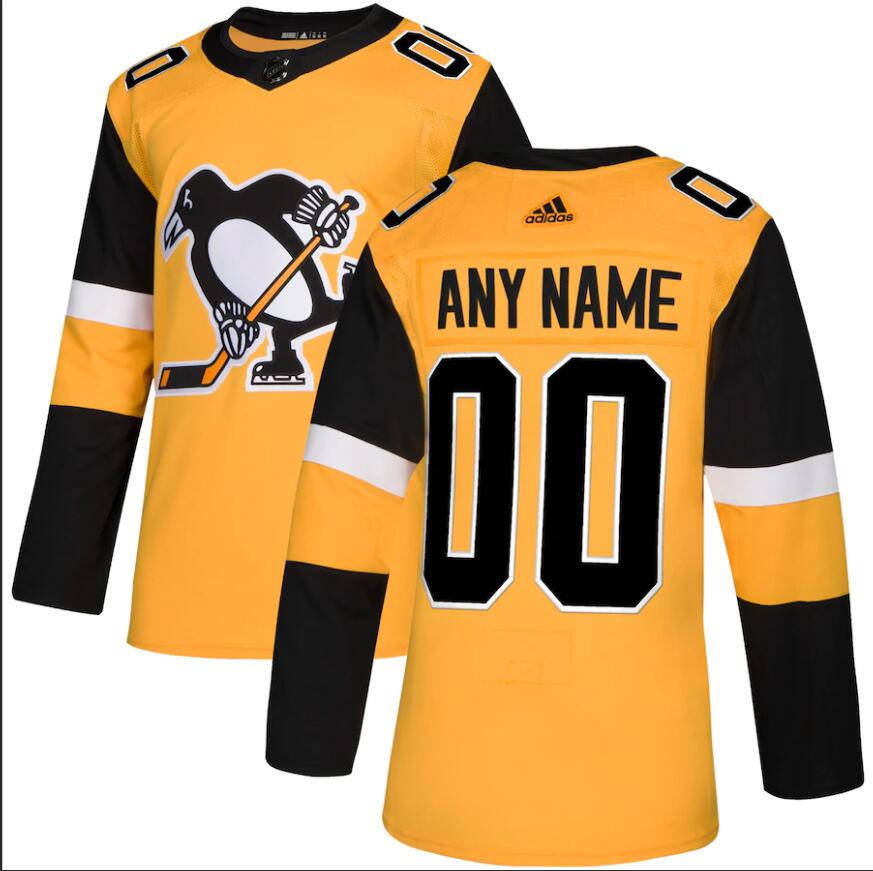 Men's Pittsburgh Penguins Custom Stiched Adidas Gold Alternate Jersey