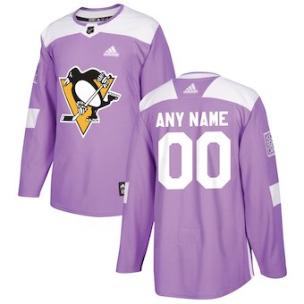 Men's Pittsburgh Penguins adidas Purple 2018 Hockey Fights Cancer Custom Practice Jersey