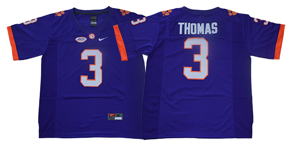 Men's Clemson Tigers #3 Xavier Thomas Nike Purple Football Jersey