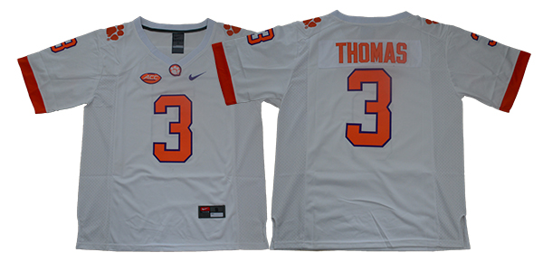 Men's Clemson Tigers #3 Xavier Thomas Nike White Football Jersey