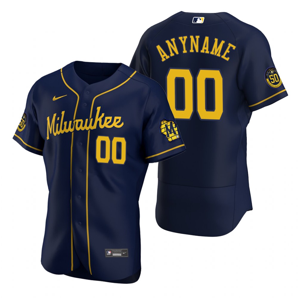 Mens Milwaukee Brewers Rollie Fingers Cecil Cooper Robin Yount Paul Molitor Custom Nike Navy FlexBase Jersey