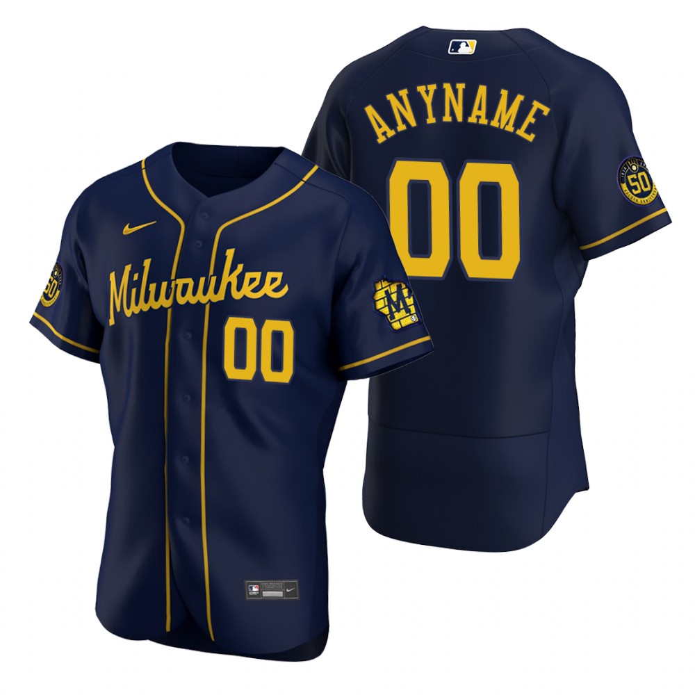 Mens Milwaukee Brewers Custom Nike Navy FlexBase Jersey