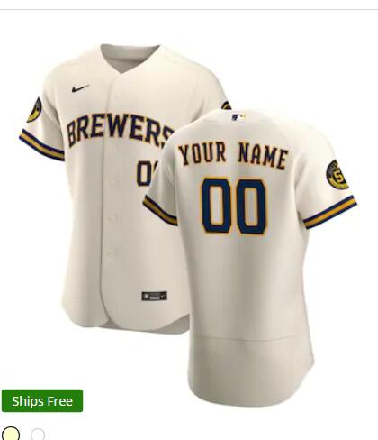 Men's Milwaukee Brewers Custom Nike Cream Stitched MLB Flex Base Jersey