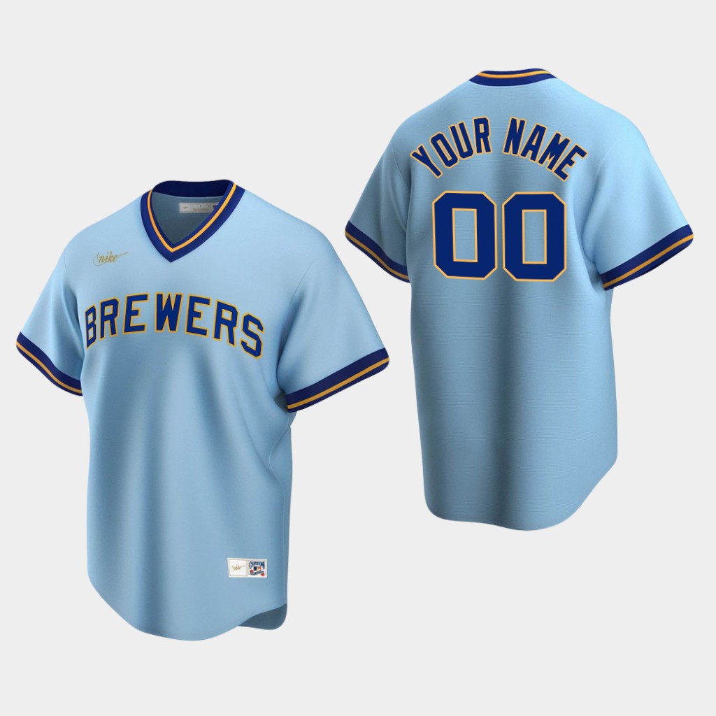 Men's Milwaukee Brewers Custom #00 Powder Blue Road Nike Cooperstown Collection Jersey