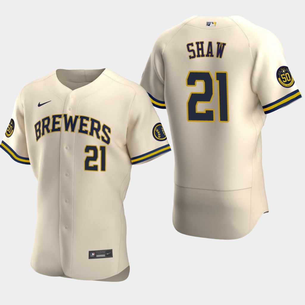 Men's Milwaukee Brewers Travis Shaw #21 Authentic Cream Alternate Stitched Nike MLB Flex Base Jersey