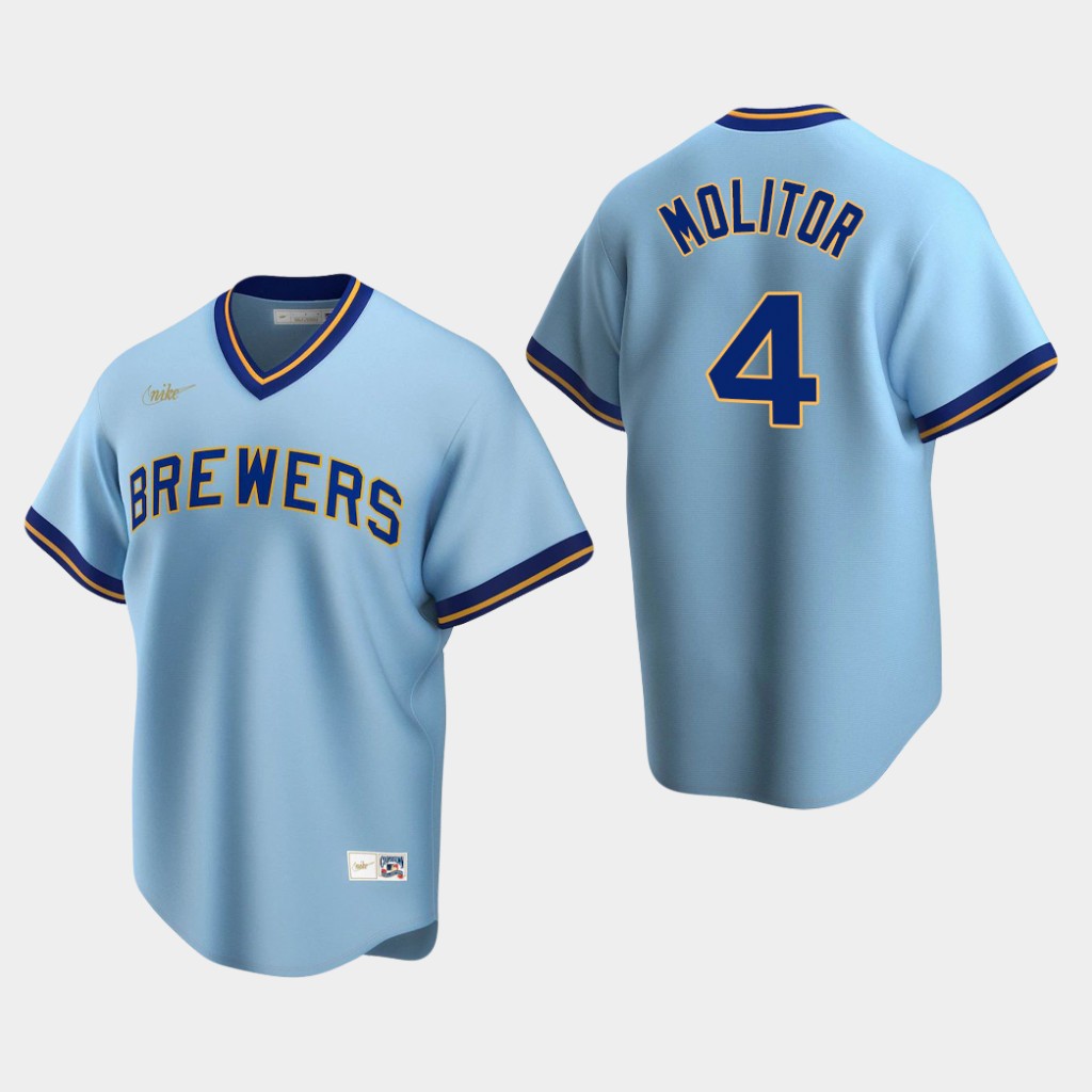 Men's Milwaukee Brewers Paul Molitor #4 Powder Blue Road Cooperstown Collection Jersey