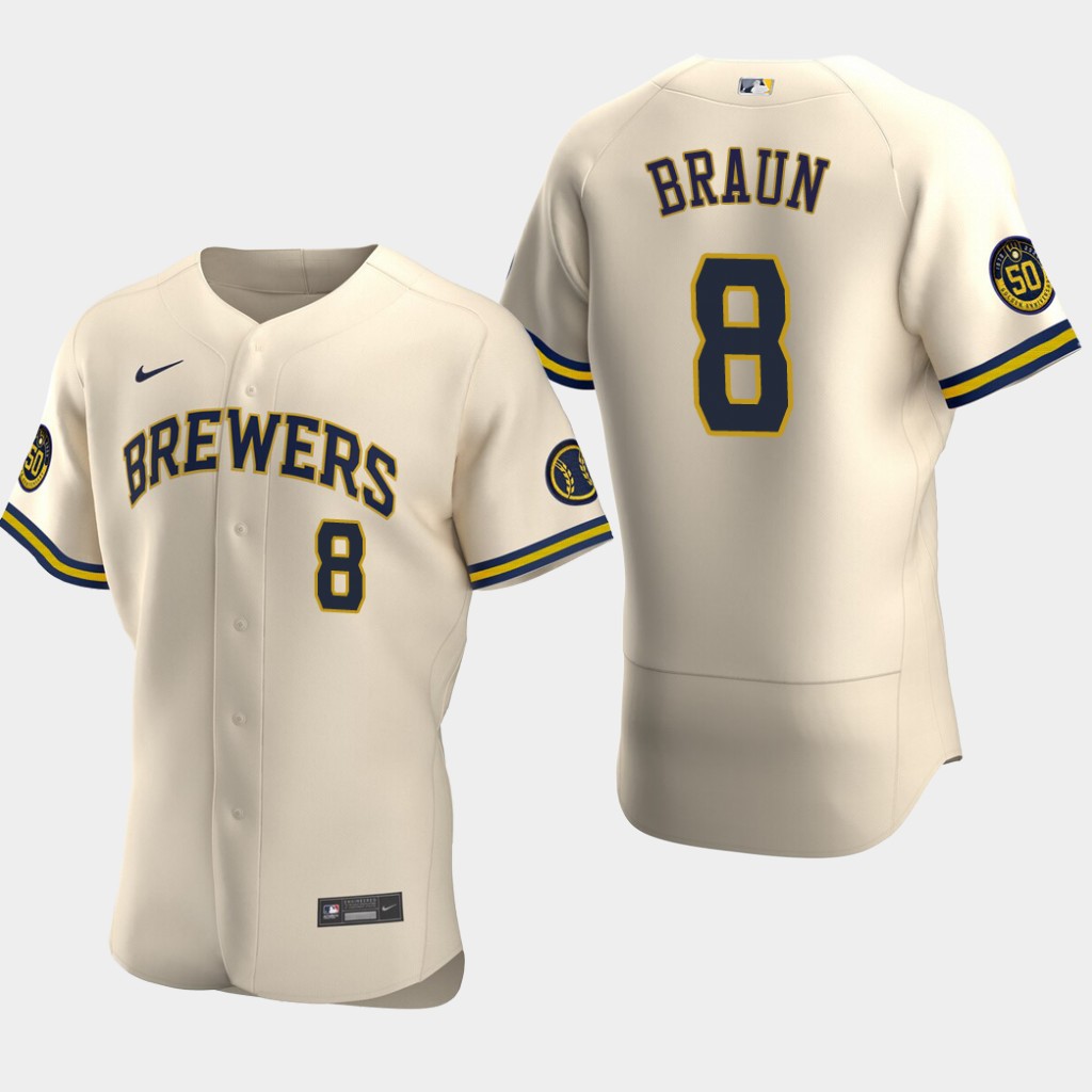 Men's Milwaukee Brewers Ryan Braun #8 Cream Alternate Stitched Nike MLB Flex Base Jersey