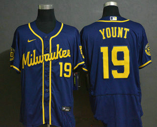 Men's Milwaukee Brewers #19 Robin Yount Navy Blue Stitched Nike MLB Flex Base Jersey