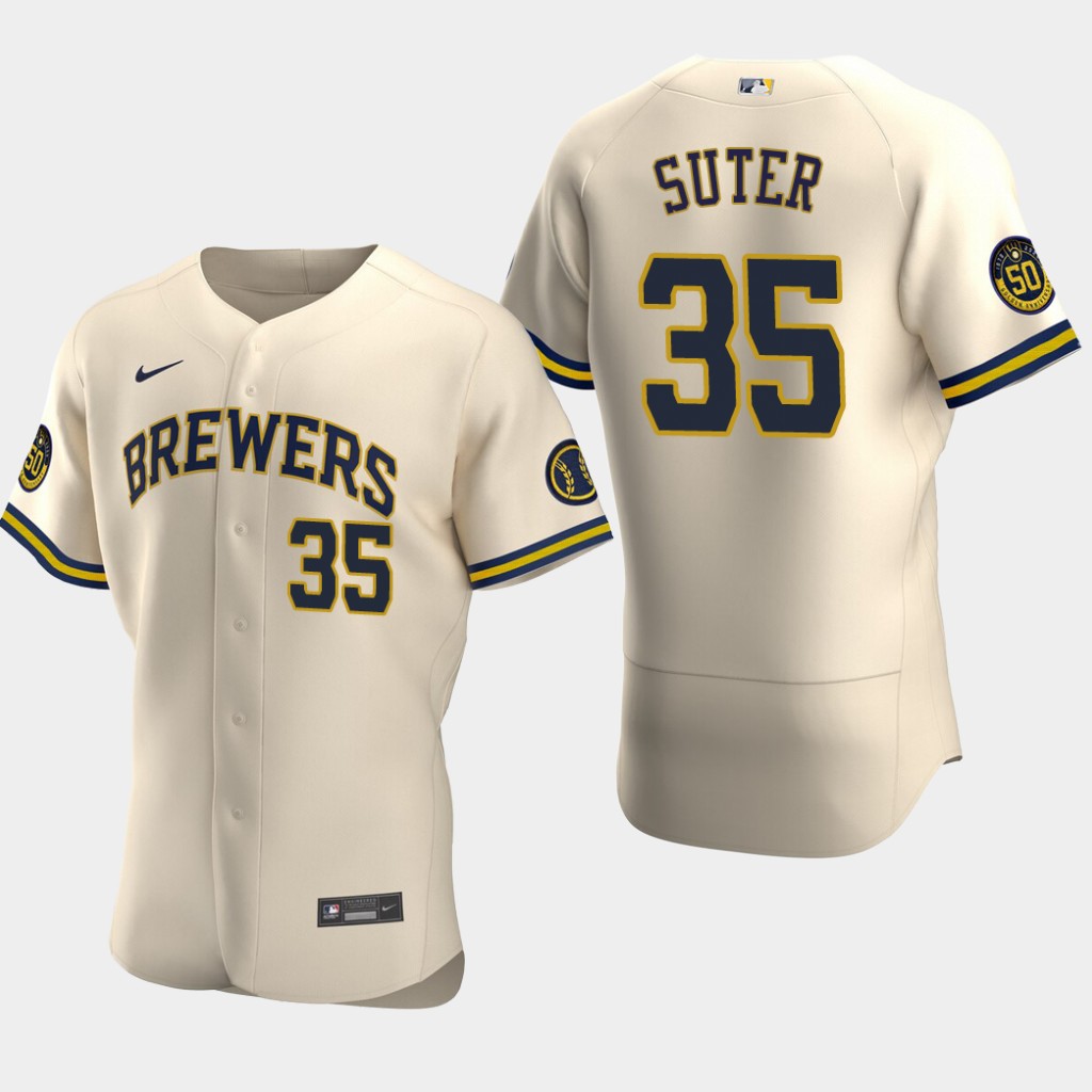 Men's Milwaukee Brewers Brent Suter #35 Cream Alternate Stitched Nike MLB Flex Base Jersey