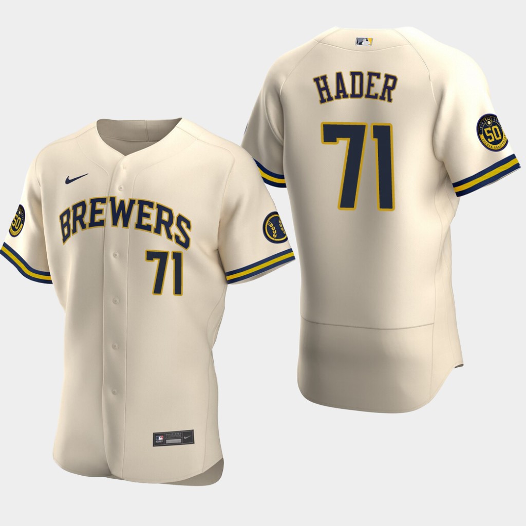 Men's Milwaukee Brewers Josh Hader #71 Cream Alternate Stitched Nike MLB Flex Base Jersey