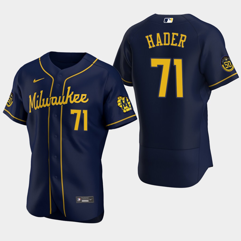Men's Milwaukee Brewers Josh Hader #71 Navy Blue Stitched 50th Anniversary Nike MLB Flex Base Jersey