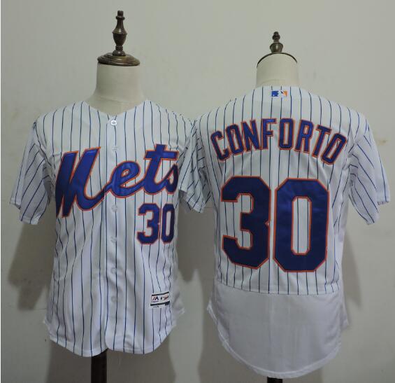 Men's New York Mets #30 Michael Conforto White Pinstripe Majestic  Flex Base Baseball Jersey