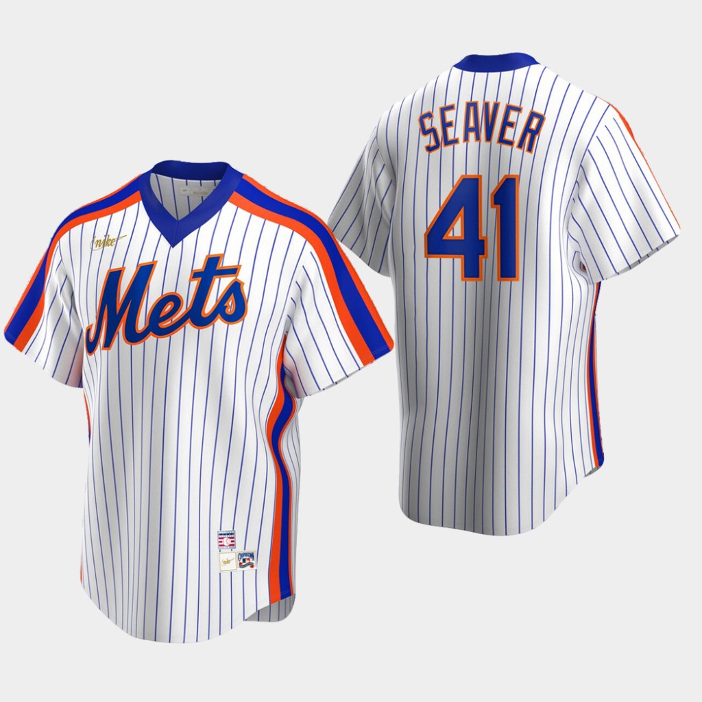 Mens New York Mets #41 Tom Seaver White Nike Cooperstown Collection Jersey