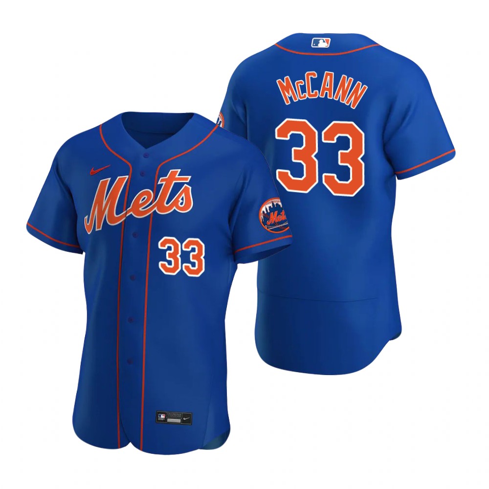 Men's New York Mets #33 James McCann Blue Orange Stitched Nike MLB Flex Base Jersey