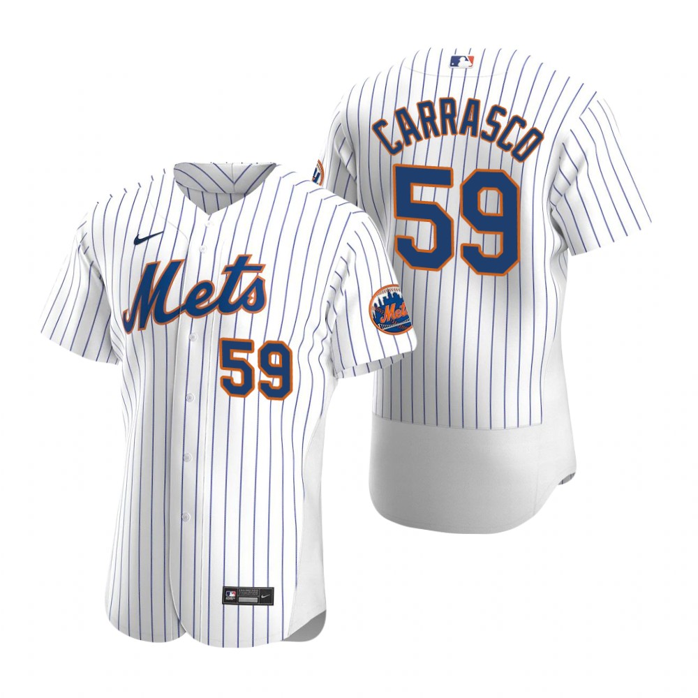 Men's New York Mets #59 Carlos Carrasco Home White Pinstripe Stitched Nike MLB Flex Base Jersey