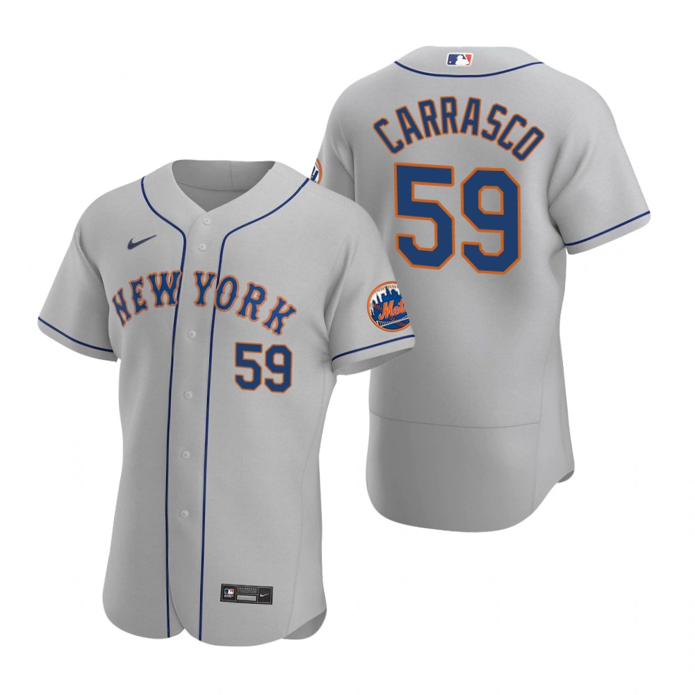 Men's New York Mets #59 Carlos Carrasco Gray Road Stitched Nike MLB Flex Base Jersey