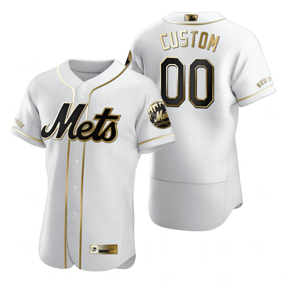 Men's New York Mets Custom Nike White Stitched MLB Flex Base Golden Edition Jersey