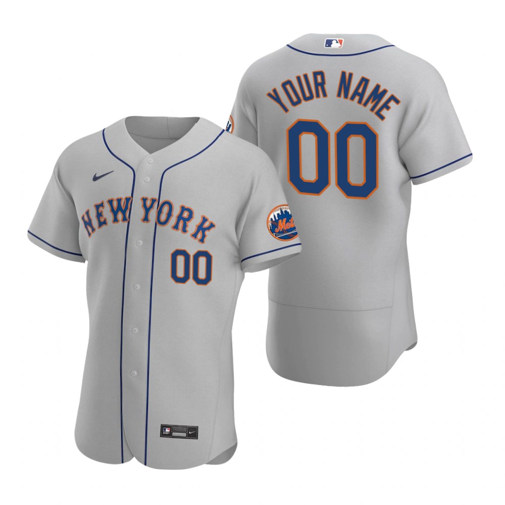 Men's New York Mets Custom Gray Road Stitched Nike MLB Flex Base Jersey