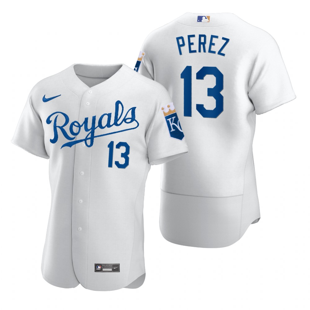 Men's Kansas City Royals #13 Salvador Perez Nike 2022 Home White FlexBase Player Jersey