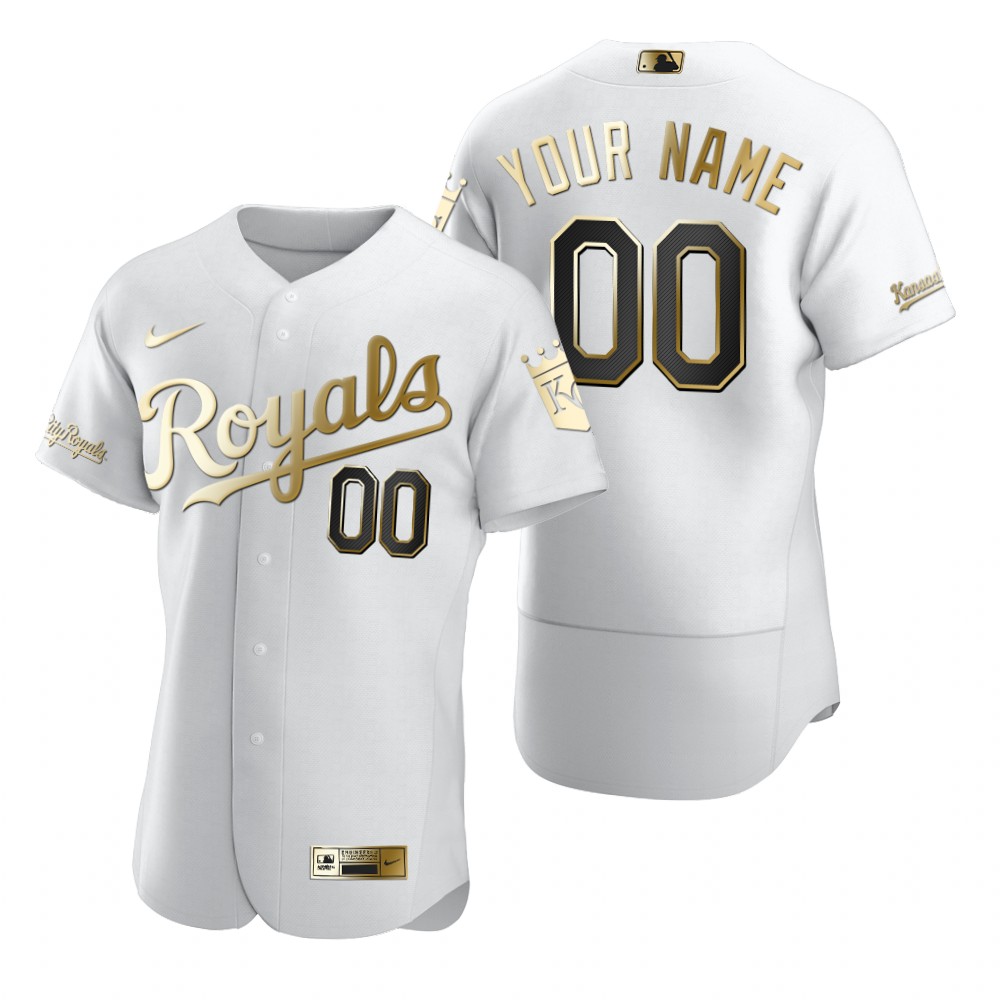 Men's Kansas City Royals Custom Nike White Stitched MLB Flex Base Golden Edition Jersey