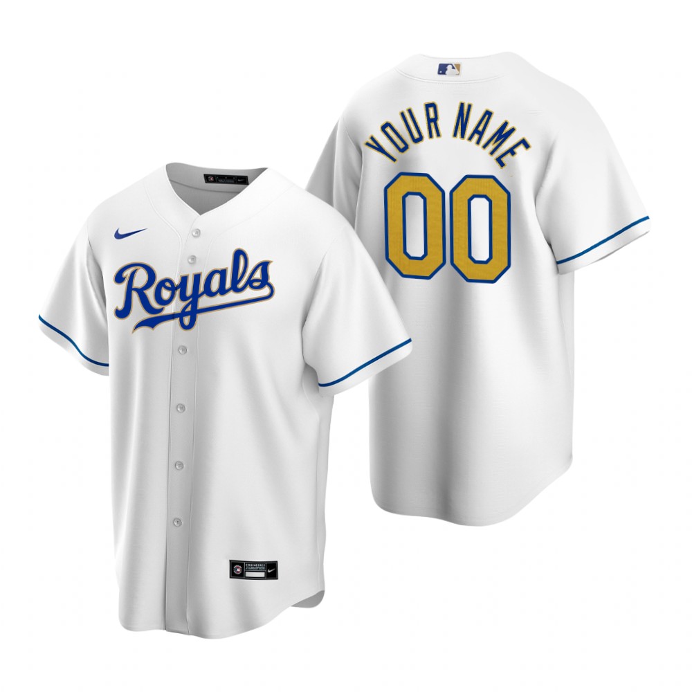 Men's Kansas City Royals Custom Nike White Gold Stitched MLB Cool Base Jersey