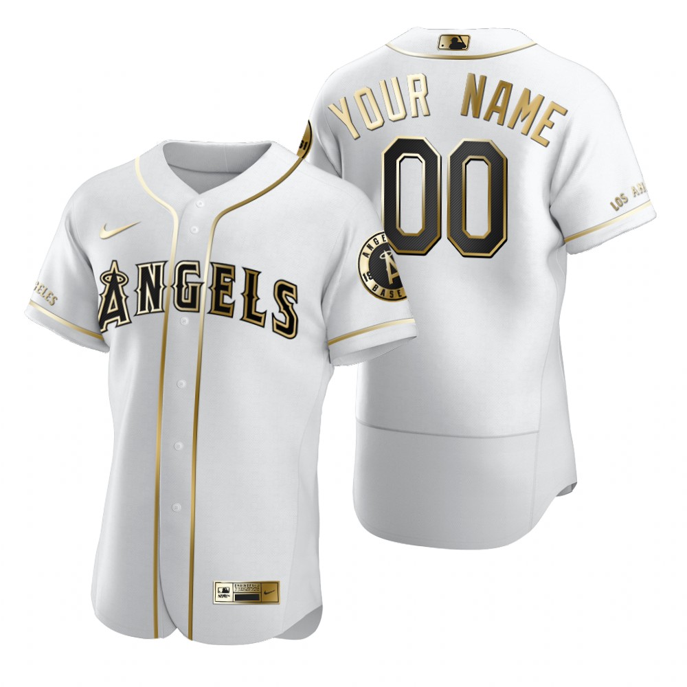 Men's Los Angeles Angels Custom Nike White Stitched MLB Flex Base Golden Edition Jersey