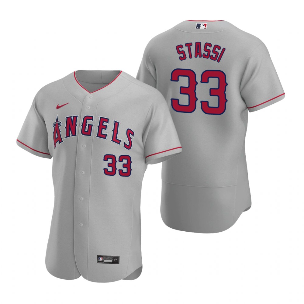 Men's Los Angeles Angels #33 Max Stassi Gray Road Stitched Nike MLB Flex Base Jersey