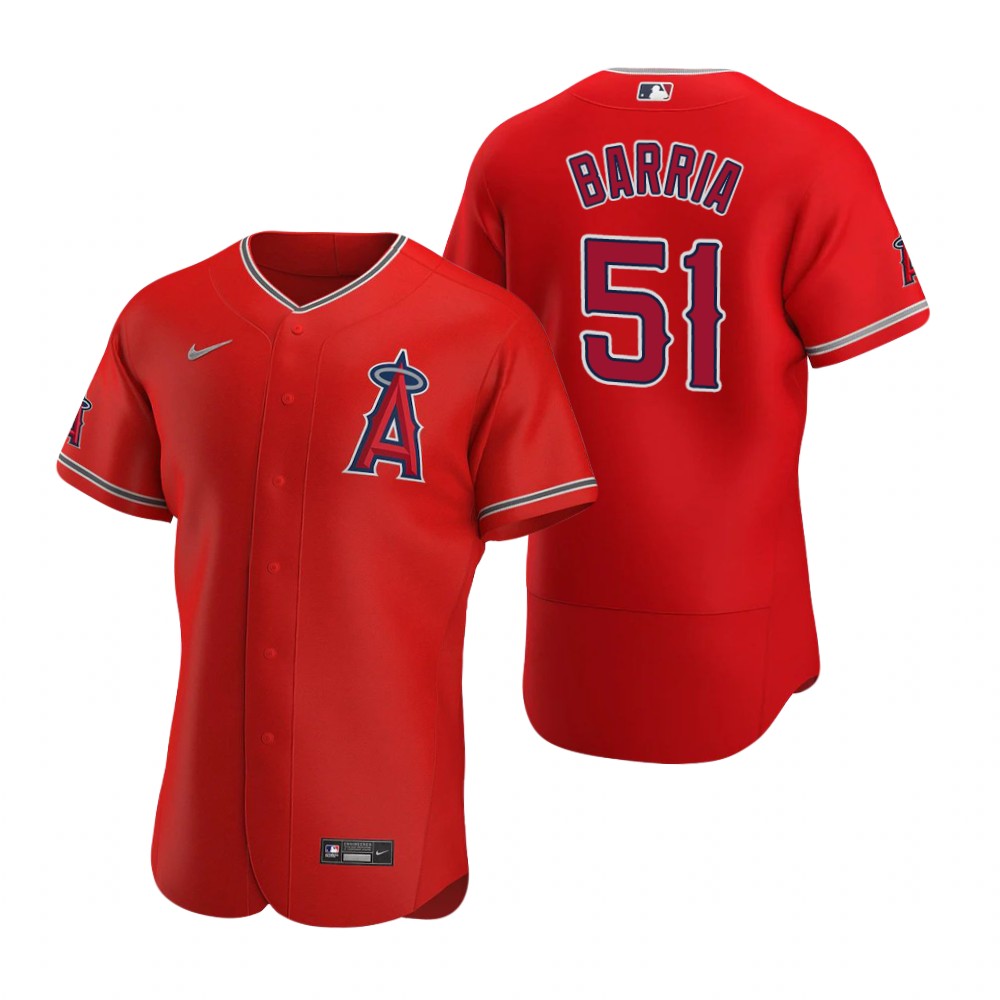 Men's Los Angeles Angels #51 Jaime Barria Nike 2000 Red Flex Base Baseball Jersey