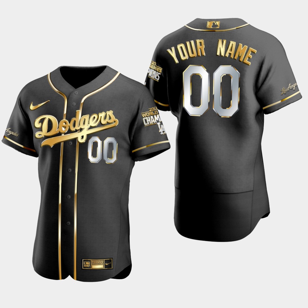 Men's Los Angeles Dodgers Custom Nike Black Gold Edition Authentic 2020 World Series Champions Jersey