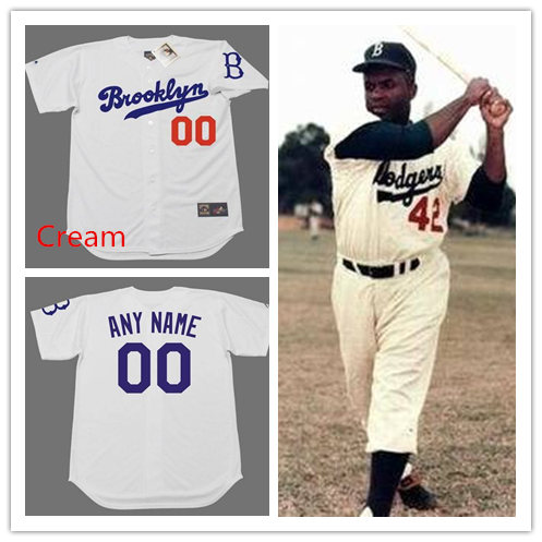 Men's BROOKLYN DODGERS Customized 1950's Majestic Cooperstown Cream Jersey 