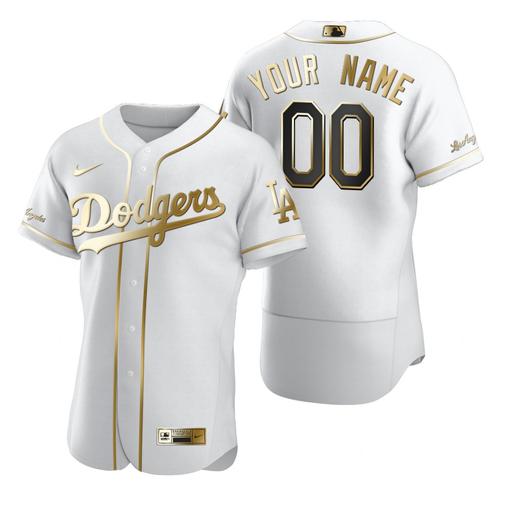 Men's Los Angeles Dodgers Custom Nike White Stitched MLB Flex Base Golden Edition Jersey