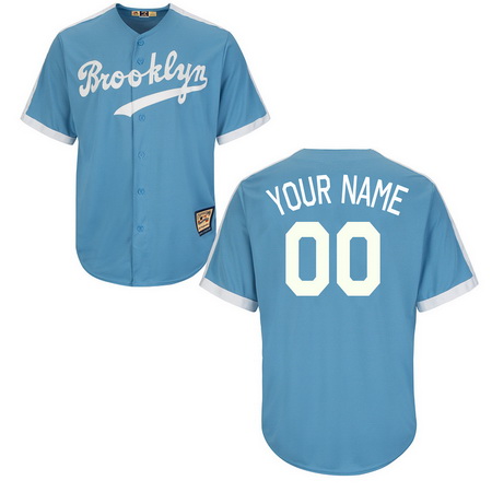 Men's Los Angeles Dodgers Brooklyn Light Blue Cooperstown Collection Custom Majestic Baseball Jersey