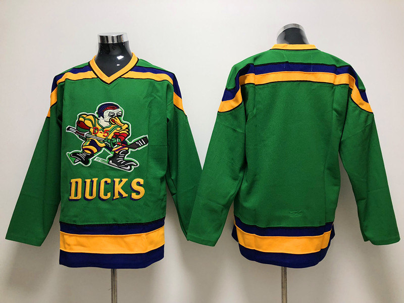 Men's The Movie The Mighty Ducks Custom Green Stiched Hockey Jersey