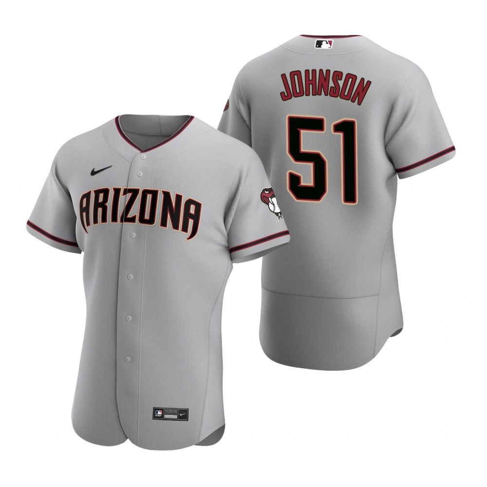 Mens Arizona Diamondbacks #51 Randy Johnson Nike Gray 2020 Road FlexBase Player Jersey