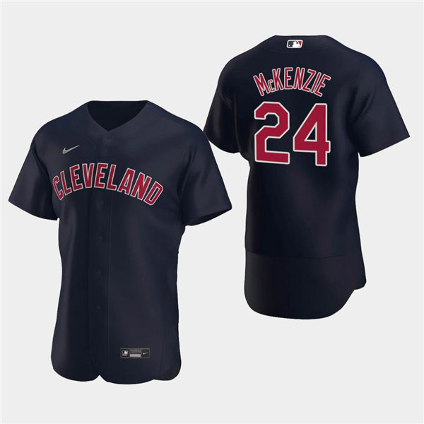 Men's Cleveland Indians #24 Triston McKenzie  Navy Alternate Player Authentic Jersey