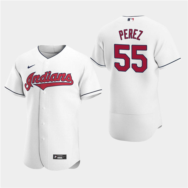 Men's Cleveland Indians #55 Roberto Perez White Home Authentic Jersey